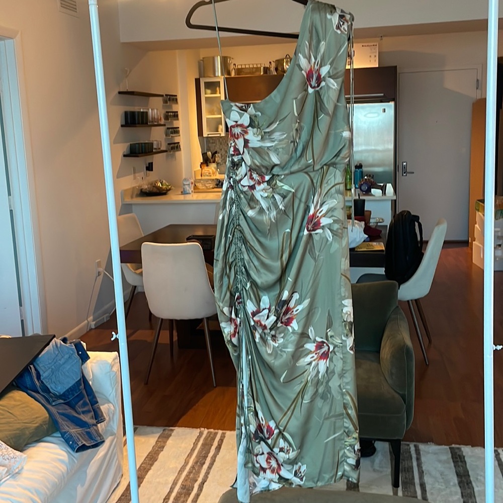 All Saints green printed one shoulder dress Size US 8